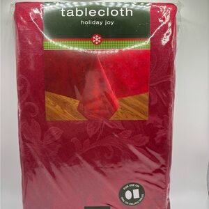 Holiday Joy Large New Tablecloth 60x104” Oblong Oval Red Christmas BBB